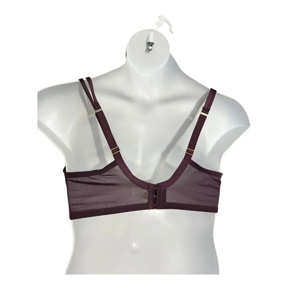 Cacique Purple Lace Sheer Balconette Bra Plus Size 40DD Underwire Embroidered